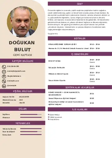 Gemi Kaptanı CV Örnekleri cv indir